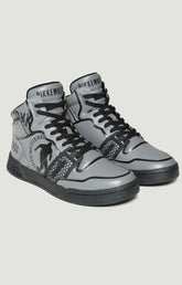 Scoby men's high top leather basketball sneakers - STEEL GREY/BLACK | Bikkembergs