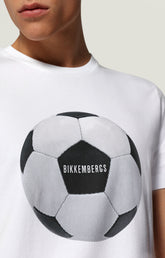 Men's T-shirt with soccer ball print - OPTICAL WHITE | Bikkembergs