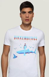 Men's T-shirt with ocean print - OPTICAL WHITE | Bikkembergs