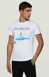 Men's T-shirt with ocean print - OPTICAL WHITE | Bikkembergs