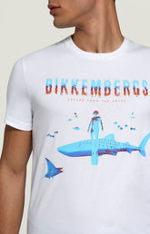Men's T-shirt with ocean print - OPTICAL WHITE | Bikkembergs