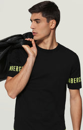 Round neck pullover with printed sleeves - BLACK | Bikkembergs