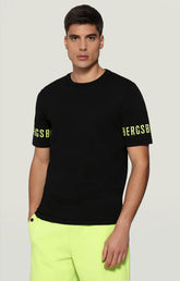 Round neck pullover with printed sleeves - BLACK | Bikkembergs