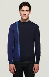 Men's pullover with jacquard tape - NAVY/DENIM | Bikkembergs