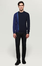 Men's pullover with jacquard tape - NAVY/DENIM | Bikkembergs