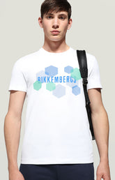 Men's T-shirt with hexagonal print - OPTICAL WHITE | Bikkembergs