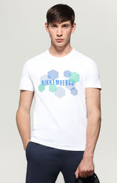 Men's T-shirt with hexagonal print - OPTICAL WHITE | Bikkembergs