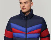 Men's puffer jacket with stripes - NAVY BLUE/RUMBARED/SURF THE WEB | Bikkembergs