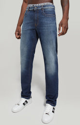 Men's jeans - regular fit with decorated pockets - BLUE DENIM | Bikkembergs