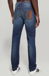 Men's jeans - regular fit with decorated pockets - BLUE DENIM | Bikkembergs