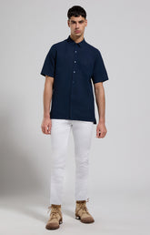 Embroidered linen men's shirt - DRESS BLUES | Bikkembergs