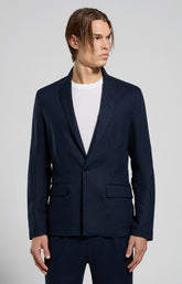 Slim fit men's jacket in linen - BLACK IRIS | Bikkembergs