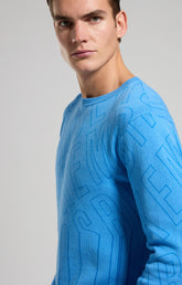 Men's jacquard knit pullover - SILVER LAKE BLUE | Bikkembergs