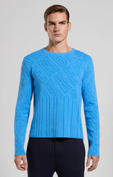 Men's jacquard knit pullover - SILVER LAKE BLUE | Bikkembergs