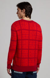 Men’s sweater with all-over logo - FIERY RED/SURF THE WEB | Bikkembergs