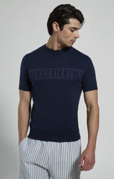 Men's short-sleeve knit sweater - BLACK IRIS | Bikkembergs