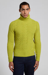 Men's yellow cable-knit turtleneck sweater - CITRONNELLE | Bikkembergs