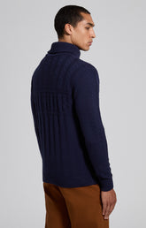 Men's blue wool sweater with oversized collar - Full Price | Bikkembergs