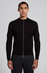 Men's black cotton and wool zip-up cardigan - Full Price | Bikkembergs