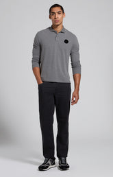 Men's grey mélange cotton polo shirt with logo patch - Full Price | Bikkembergs