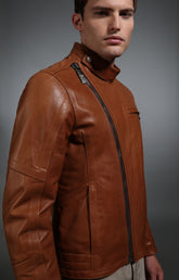 Men's fitted leather biker jacket - BROWN | Bikkembergs
