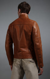 Men's fitted leather biker jacket - BROWN | Bikkembergs