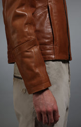 Men's fitted leather biker jacket - BROWN | Bikkembergs