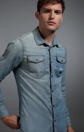 Men's washed denim shirt - DENIM | Bikkembergs