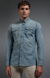 Men's washed denim shirt - DENIM | Bikkembergs