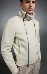 Men's sheepskin biker jacket - WHITE | Bikkembergs