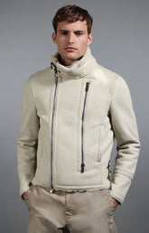 Men's sheepskin biker jacket - WHITE | Bikkembergs