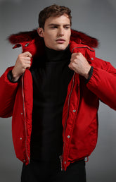 Men's red down jacket with fur trim collar - Full Price | Bikkembergs