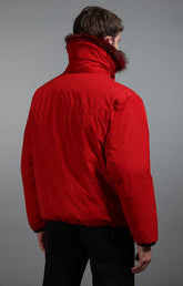 Men's red down jacket with fur trim collar - Full Price | Bikkembergs