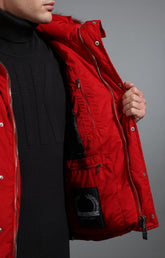 Men's red down jacket with fur trim collar - Full Price | Bikkembergs