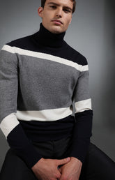 Men's navy and grey intarsia turtleneck sweater - Full Price | Bikkembergs