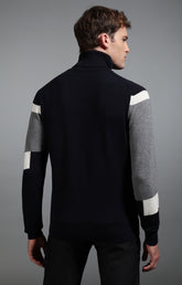 Men's navy and grey intarsia turtleneck sweater - Full Price | Bikkembergs