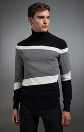 Men's navy and grey intarsia turtleneck sweater - Full Price | Bikkembergs