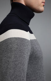 Men's navy and grey intarsia turtleneck sweater - Full Price | Bikkembergs