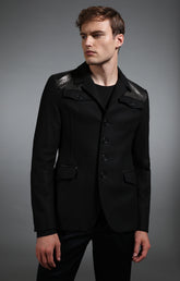 Men's black wool and leather military style jacket - Full Price | Bikkembergs
