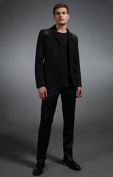 Men's black wool and leather military style jacket - Full Price | Bikkembergs