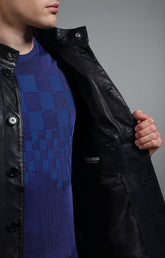 Men's navy leather field jacket - Full Price | Bikkembergs