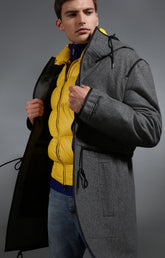 Men's grey wool coat with black details - Full Price | Bikkembergs