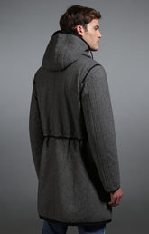 Men's grey wool coat with black details - Full Price | Bikkembergs