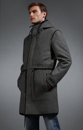 Men's grey wool coat with black details - Full Price | Bikkembergs