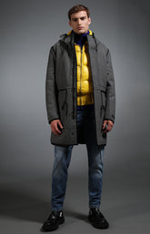Men's grey wool coat with black details - Full Price | Bikkembergs