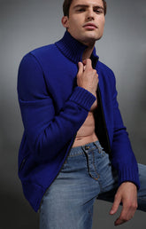 Men's electric blue cardigan with quilted lining - Full Price | Bikkembergs