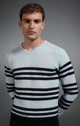 Men's pale blue and navy striped sweater - Full Price | Bikkembergs