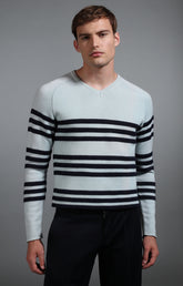 Men's pale blue and navy striped sweater - Full Price | Bikkembergs