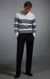 Men's pale blue and navy striped sweater - Full Price | Bikkembergs