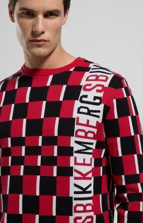 Men's checkerboard pullover, POMPEIAN RED Men's checkerboard pullover, POMPEIAN RED, hi-res-1